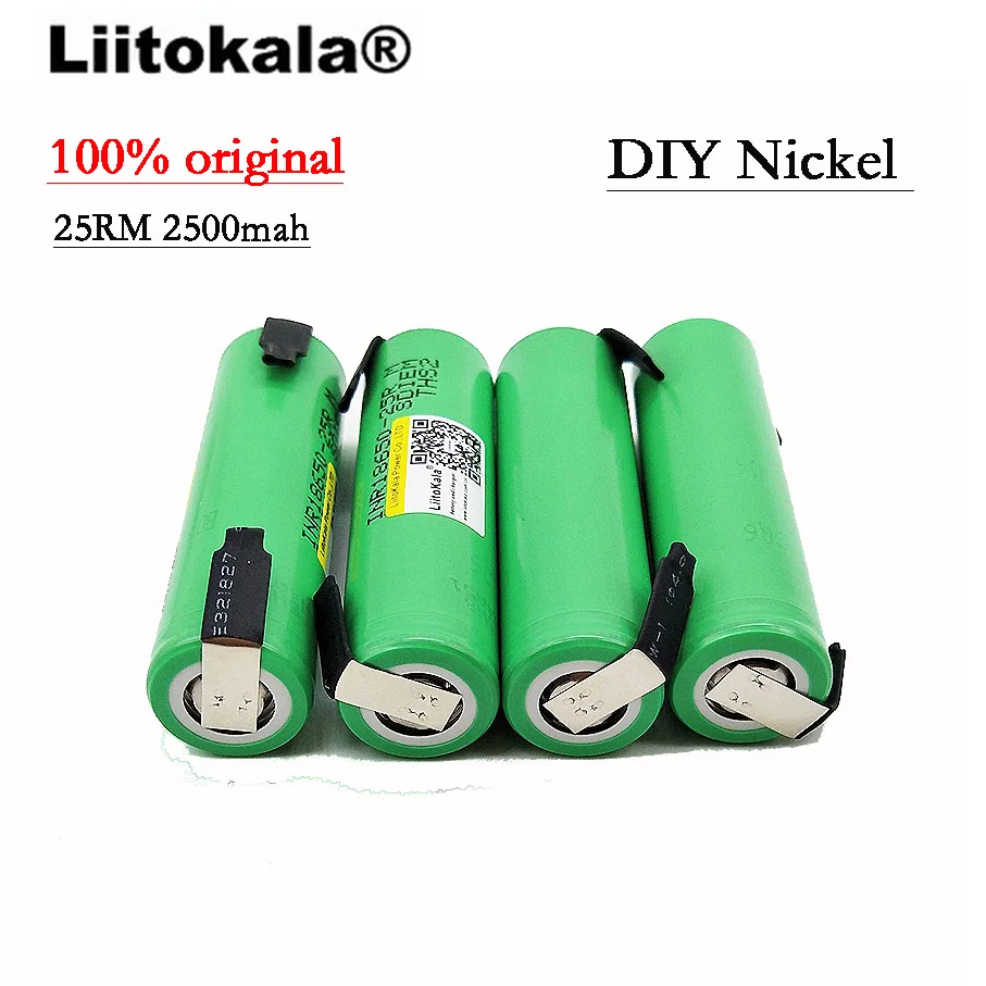 100 шт Liitokala 18650 2500mAh аккумулятор INR1865025R 3,6 V разрядка 20A выделенная батарея питания+ DIY никелевый лист