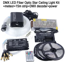 DMX 16 Вт RGBW СВЕТОДИОДНЫЕ Волоконно-Оптической Звезды Потолочный Комплект Light смешанные 335 пряди 4 м, 0.75 мм + 1.0 мм + 1.5 мм + метеор + 15 м полосы + DMX декодер + питание