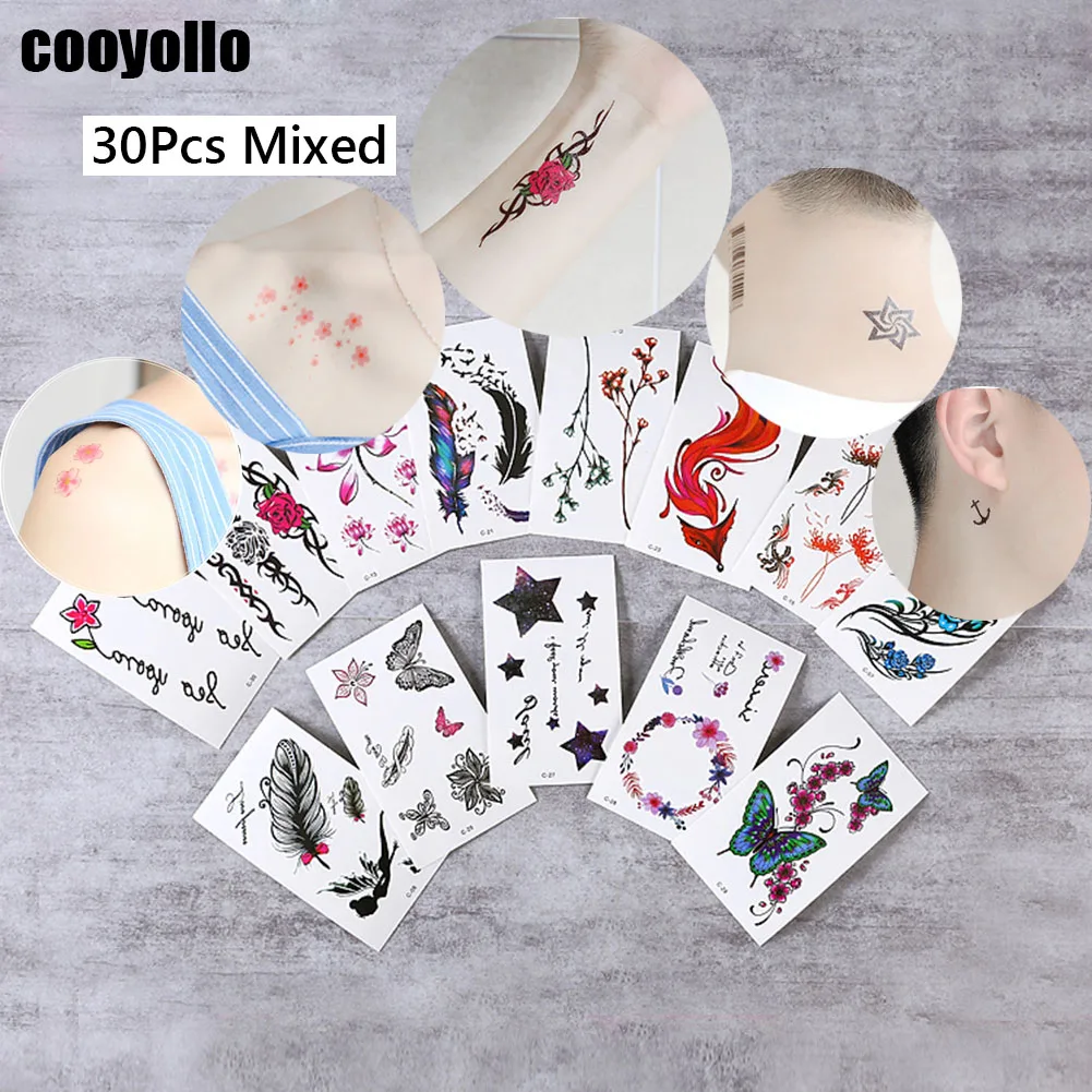 

30Pcs Mixed Waterproof Temporary Tattoo Sticker Little Drawing Element Flowers Floral Fake Flash Tattoo Transfer Decal Body Art