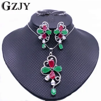 

GZJY Fashion Jewelry Gold Color Cubic Zircon Pendant Necklace Earrings Set For Women Wedding Engagement Fashion indian Jewelry