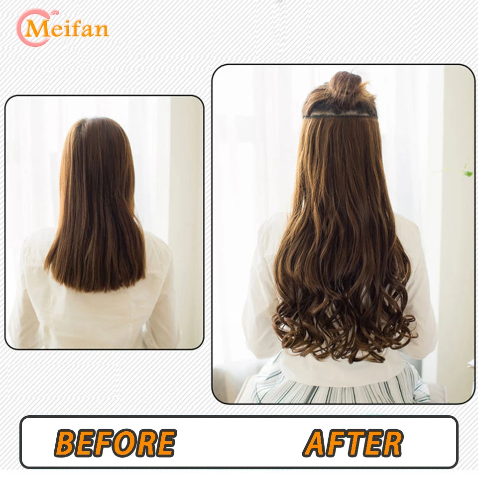 MEIFAN обхват талии 60 см длинные волнистые 5 клип в наращивание волос натуральный толстые прямые синтетические волосы штук удлинитель