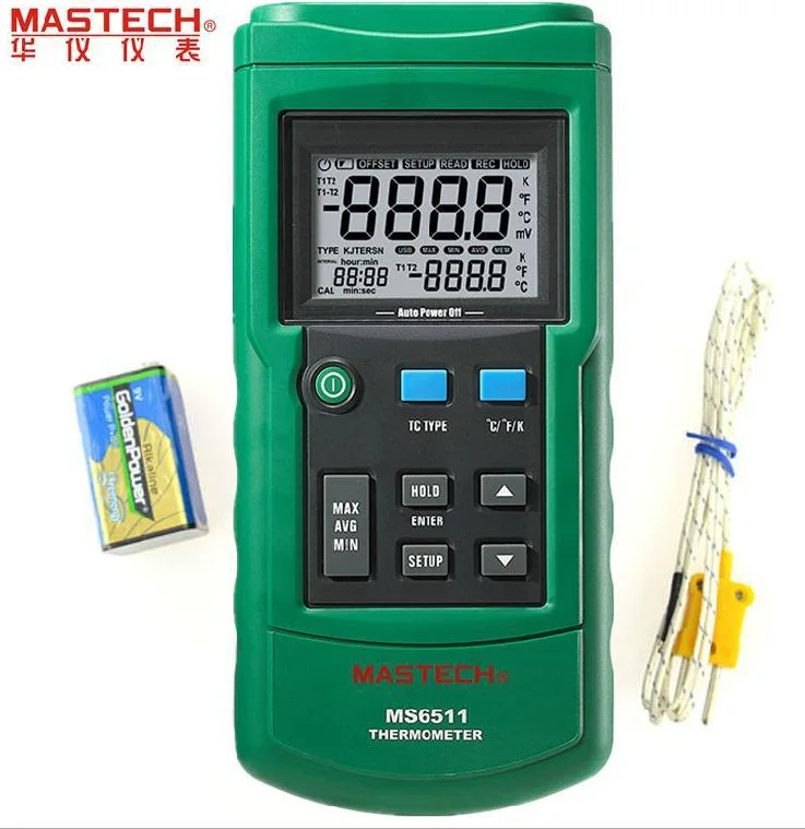 

MASTECH MS6511 Dual Channel Digital Thermometer Temperature Logger Tester USB Interface K/J/T/E/R/S/N Thermocouple