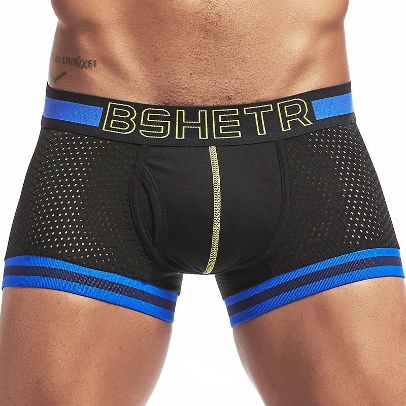 

2pcs/lot New Men Boxers BSHETR Breathable Mesh Sexy Underwear Mens Underpants Male Boxers Shorts U Convex Pouch Gay mens boxers