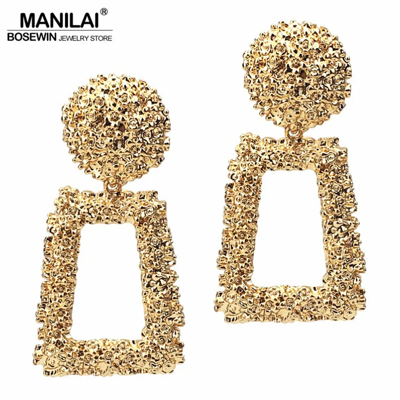 MANILAI Vintage Geometric Dangle Earrings Fashion Jewelry Women Rough Metal Drop Earring Big Alloy Statement Earings Punk 2018