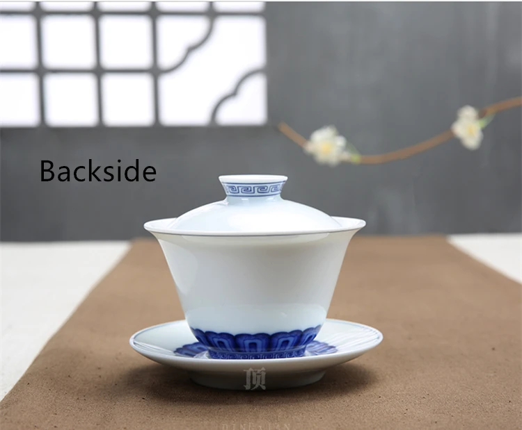 Китай сине-белый фарфор гайвань керамическая чашка с блюдцем чайная чаша набор для китайского кунг-фу чашка с крышкой для чая Вечерние