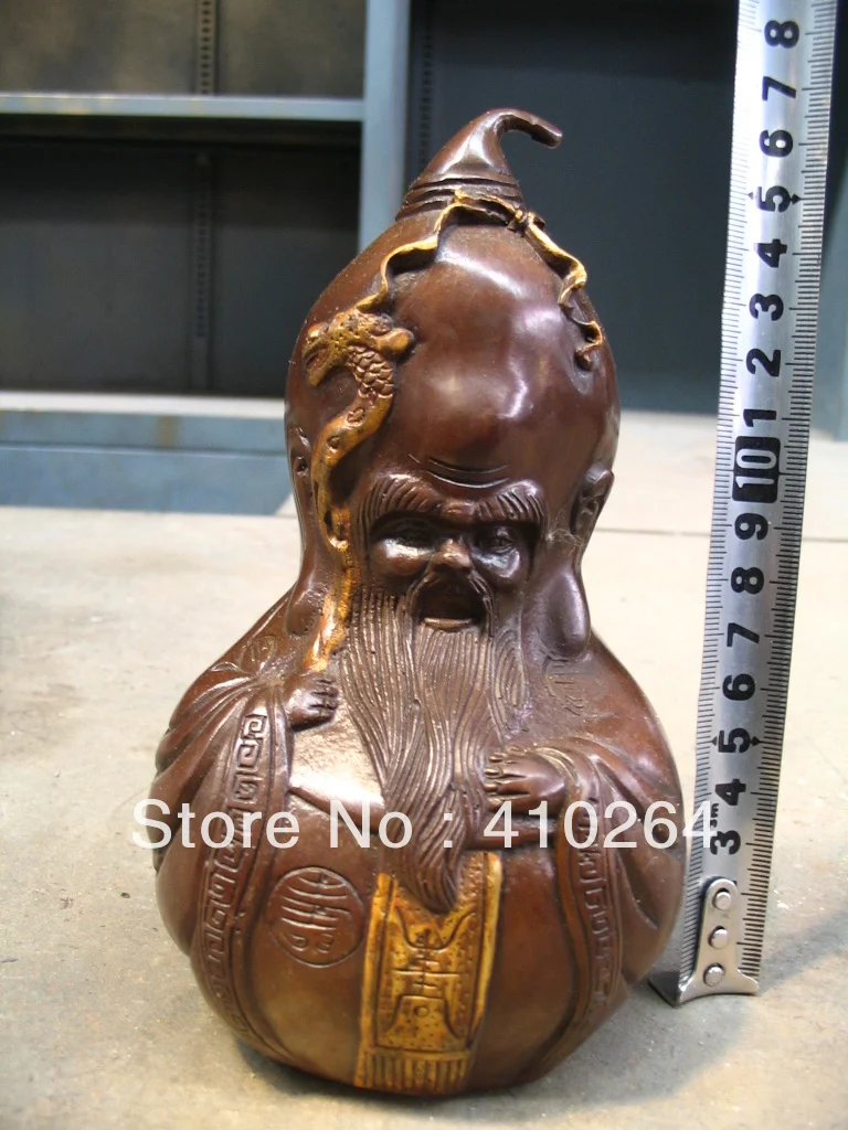 

0116P [old craft ] Fast shipping Wonderful beautiful God of longevity for the elderly "SHOU" Bottle gourd bronze statue (A0314)
