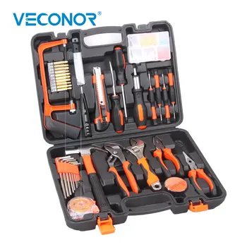 

100pcs Hand Tool Set Kit Household Tools Kit Saw Screwdriver Hammer Tape Measure Wrench Plier Bits Tester Hex Keys With Case