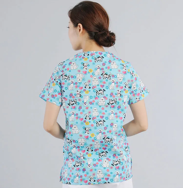 Медицинские халаты топы с мультяшным принтом форменной одежды для медицинского Костюмы стоматологическая клиника медсестра костюм Для женщин Для мужчин хирургические
