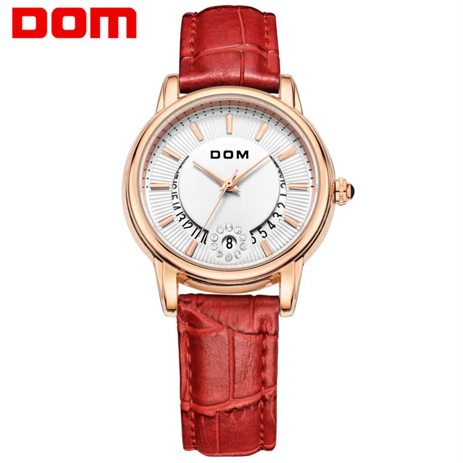 

DOM Ladies Fashion Quartz Watch Women Rhinestone Leather Casual Dress Watch Rose Gold Crystal reloje mujer 2018 montre femme