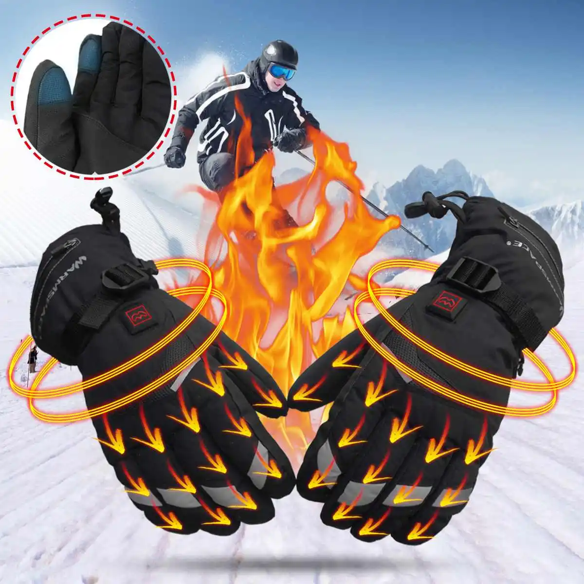 

Battery Electric Heated Gloves Motorcycle Gloves TouchScreen Winter Warm Waterproof Protective Gloves Guantes Moto Luvas