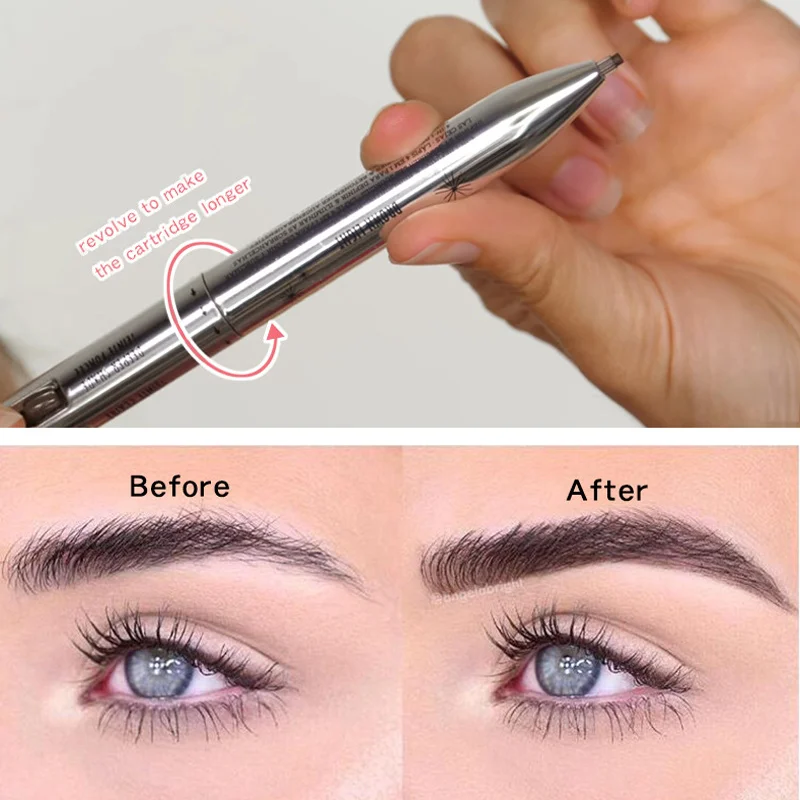 

Hot 4 in 1 Natural Eyebrow Pen Eye Brow Tint Makeup Four Colors Eyebrow Pencil Brown Black Grey Contour Eyebrow Pen