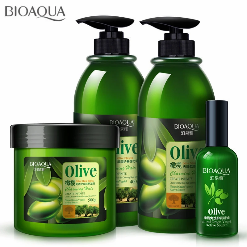 Cuidado do Cabelo Potenciador de Cachos de Cabelo Máscara o Frizz para Seca Bioaqua Oliva Set Anti caspa Shampoo Óleo Essencial Reparação Cabelos Danificados 19 Conj. cuidados com cabelos