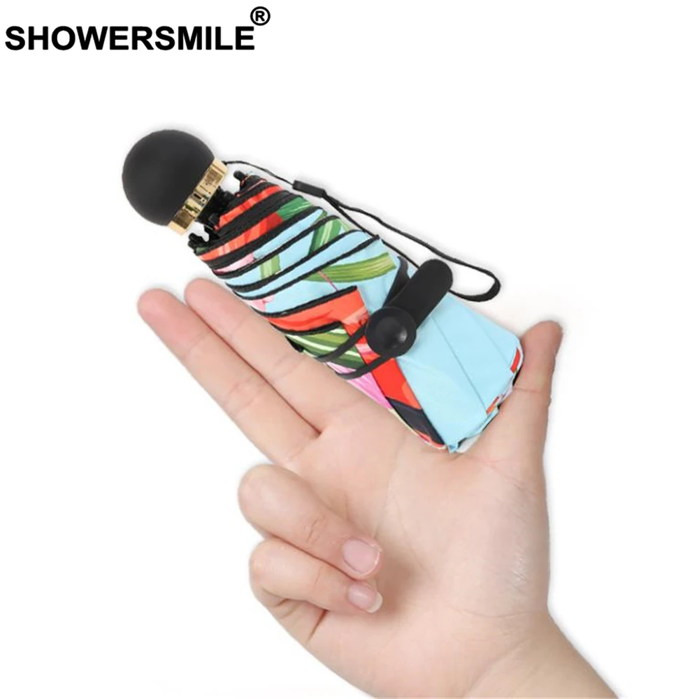 

SHOWERSMILE Umbrella Rain Women Flamingo Print Uv Protection Mini Parasol Black Coating Photography Light Small Pocket Umbrella