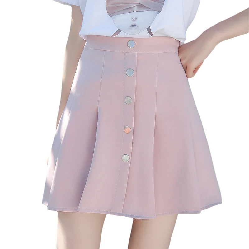 

Solid Color Elastic High Waist Pleated Mini Skirt for Women Spring Summer single-breasted Skirts Shorts Student Short Saia Etek