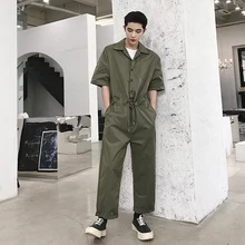 Для мужчин одежда стилист Модные свободные с короткими рукавами соединены комбинезоны комбинезон большие размеры костюмы