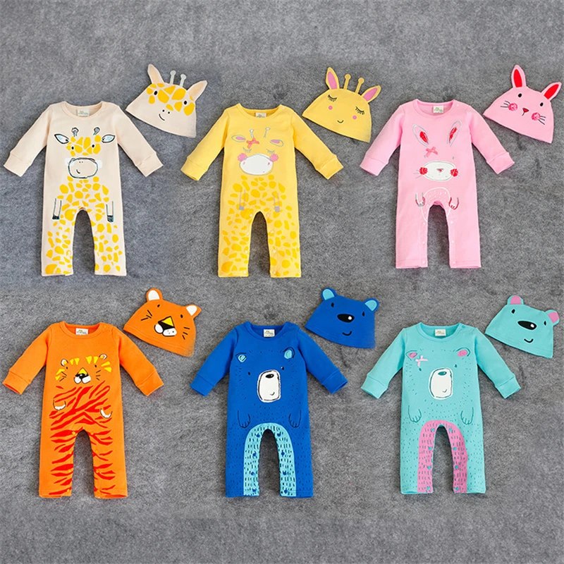 

Baby Animal Suit Spring Long Sleeve Romper+Hat 2pcs Infant Baby Girl Boy Clothing Set Cotton One-pieces Fashion Roupas Infantil
