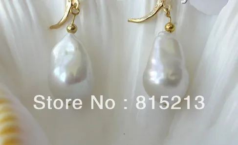 

wb00153 big 20mm baroque white keshi reborn freshwater pearl dangle earrings 14K