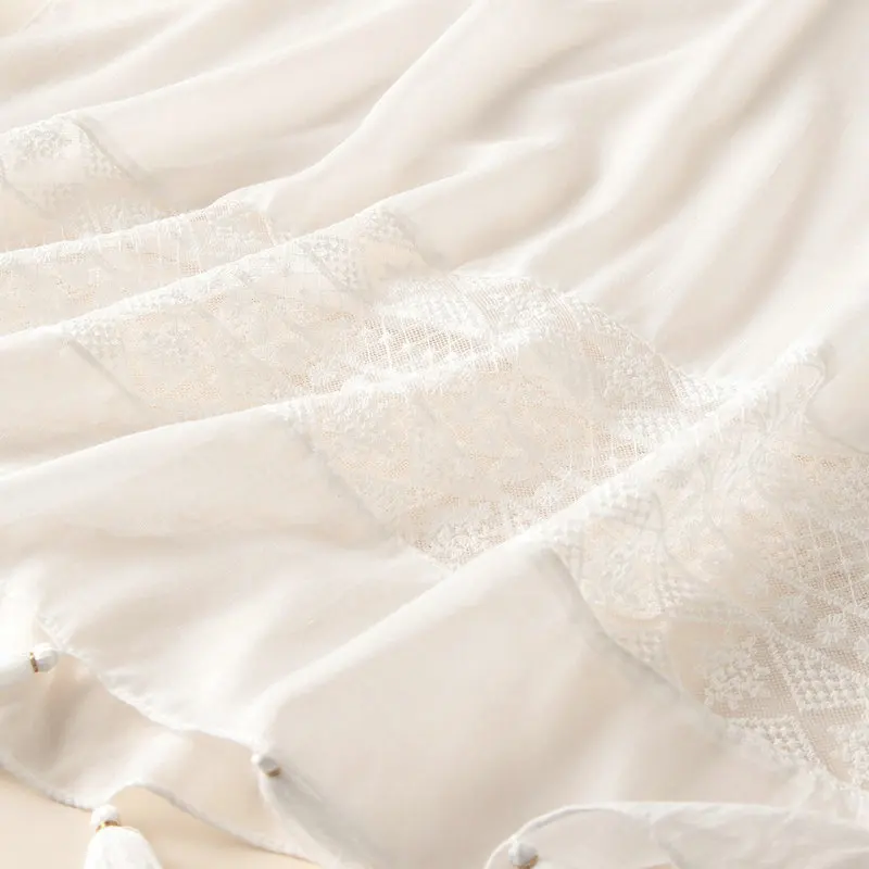 Guttavalli Women Spring Fresh Vintage White Lace Tassels Long Shawl Female Geometric Print Wraps Chevron Sunscreen Soft Str