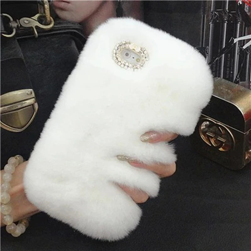 Luxury Phone Back Cases For iphone 5 5s SE Fashion Fluffy Rabbit Hair Skin Warm Winter Cover Bling Diamong Fundas Capa |
