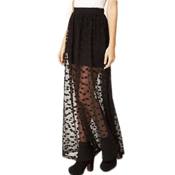 

Women Fashion ladeis Girls summer Polka Dot Long Maxi Skirts casual high Elastic Waist layer lace mesh sweet long skirtsSkirt