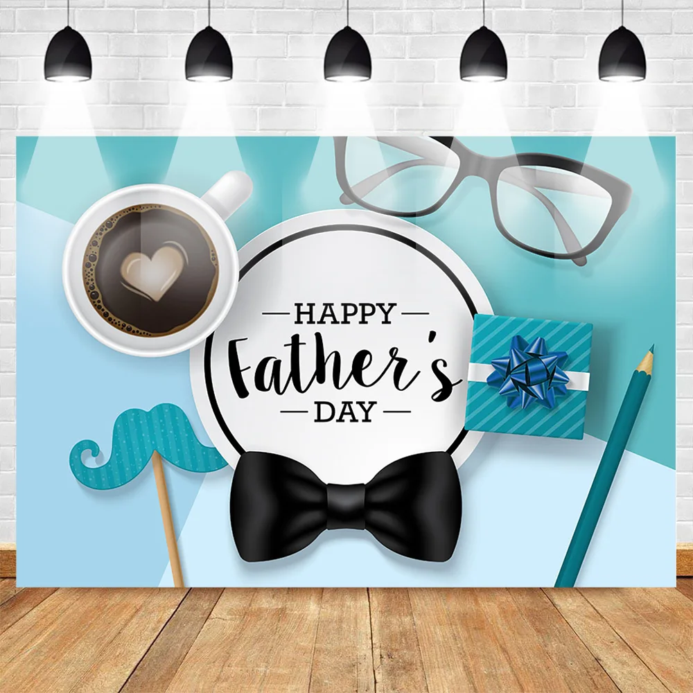 

Gift for Father Backdrop Celebration Father's Day Photo Background Photocall Gratitude Dad Coffee Glasses Tie Beard Gentleman