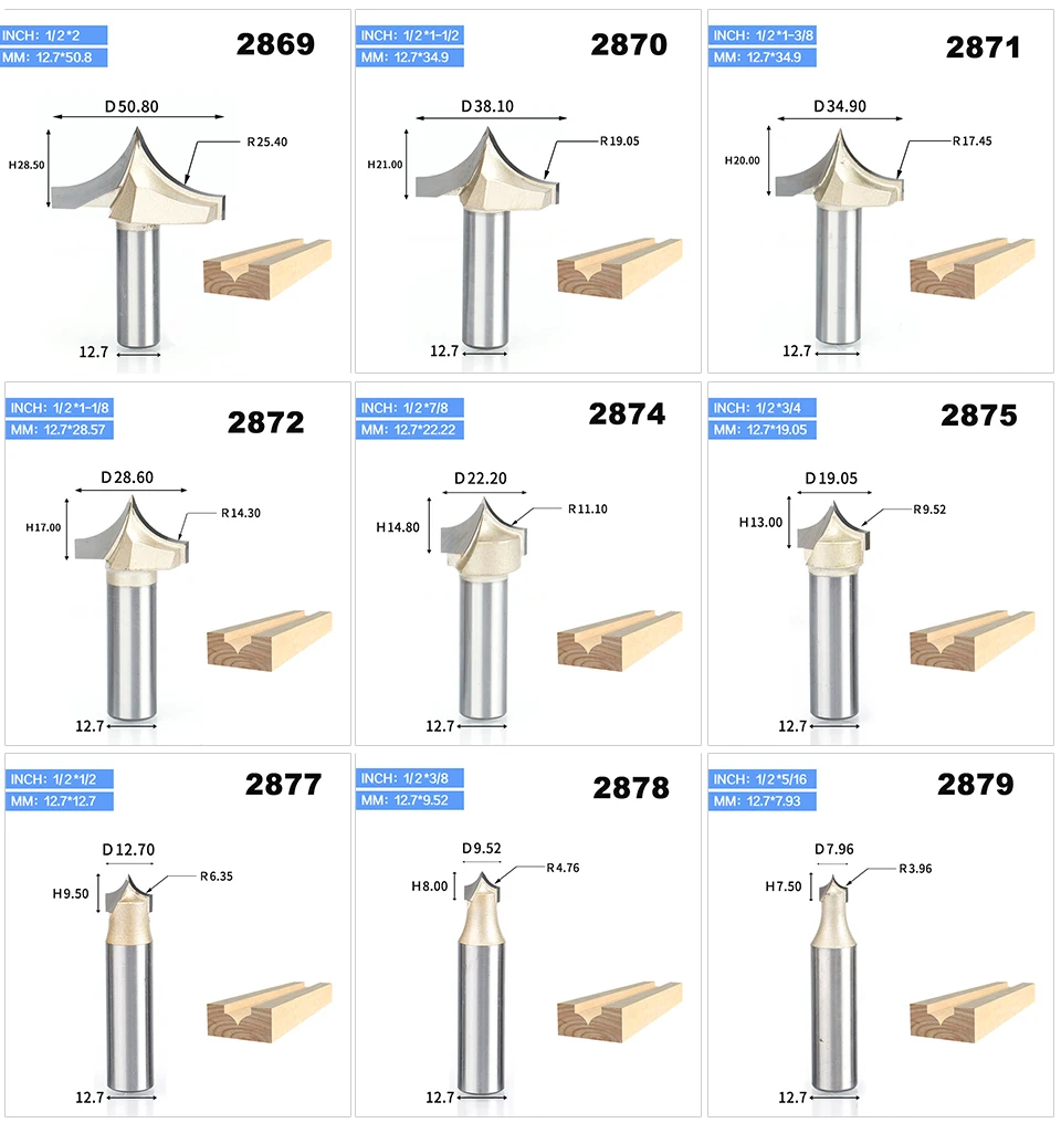 HUHAO 1pcs 1/4" 1/2" Shank Woodworking Cutter Double Edging Router Bits for wood carbide Woodworking Engraving Tools carving bit