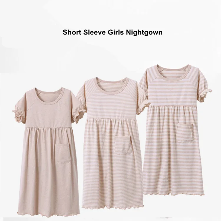 Ночные сорочки для девочек в полоску пижамы ночное белье для девочек свободное платье девочки рубашки одежда с коротким рукавом домашняя одежда