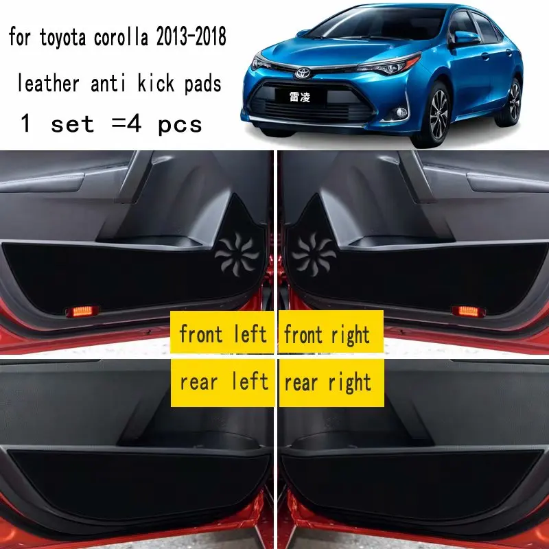 

4 Pcs Leather Car-Styling Anti Kick Pads Anti-dity Doors Mat Accessories for Toyota corolla altis sedan 2014 2015 2016 2017 2018