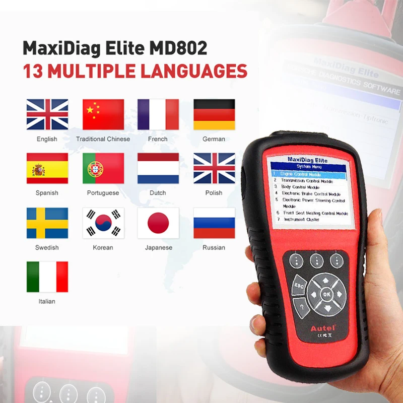 Autel MaxiDiag Elite MD802 Scanner Automotivo FULL System MD805 OBD OBD2 OBDII EOBD Scanner for Au Ford Holden Diagnostic Tool 