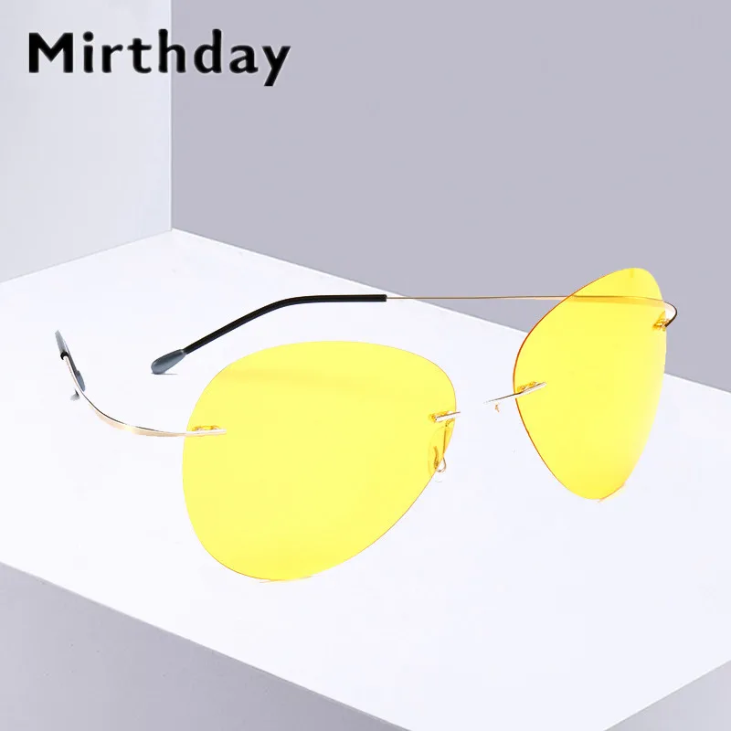 

Mirthday 100% Pure Titanium Rimless Sunglasses Men Polarized Screwless Frameless Ultra Light Hingeless Sun Glasses Night Vision