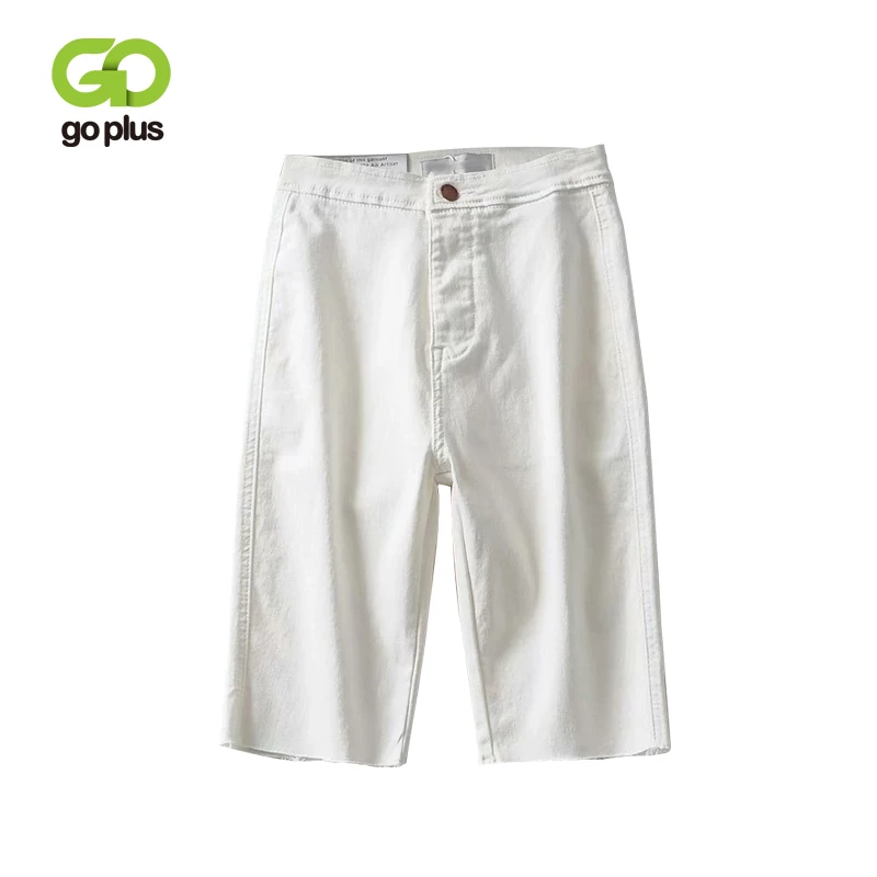 Gplus, джинсы размера плюс до колена, на молнии, черные, белые, прямые штаны,, высокая талия, обтягивающие джинсы для женщин, летние штаны C8966