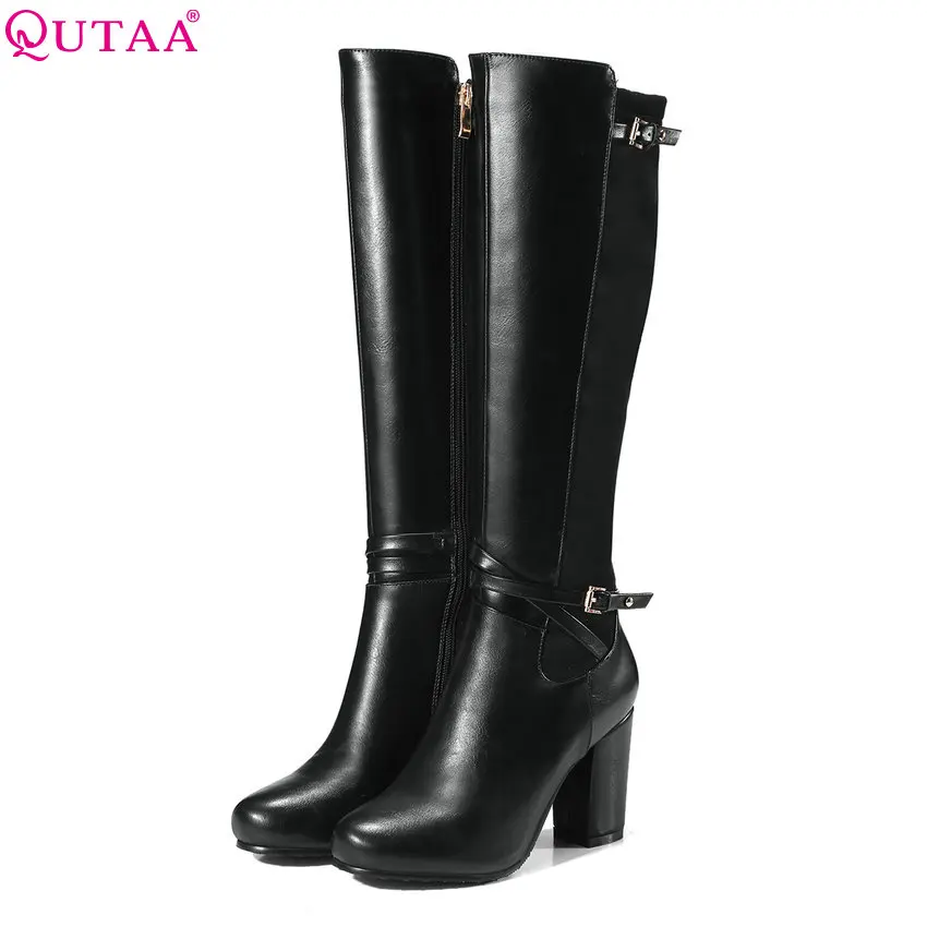 QUTAA 2018 Women Knee High Boots Zipper Fashion Round Toe Winter All Match Women Shoes Square High Heel Women Boots Size 34-43 цена QUTAA 2018 Women Knee High Boots Zipper Fashion Round Toe Winter All Match Women Shoes Square High Heel Women Boots Size 34-43 цены онлайн