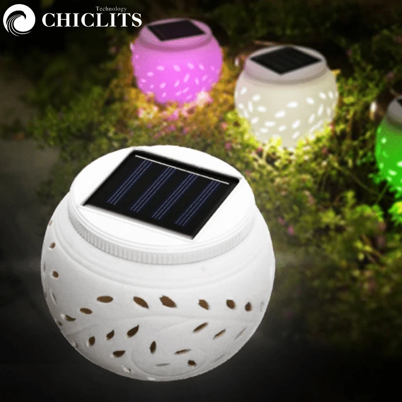 Chiclits Ceramic Colour Changing Led Solar Light Sun Powered Globe Ball Table Light Garden Lamp For Lawn Courtyard Room (12)