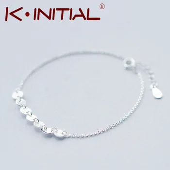 Kinitial 1Pcs Fashion Luxury 925 Silver Wrist pulseira Jewelry Round Bangle Bracelet Disc Button Charms Female Cuff Accessories