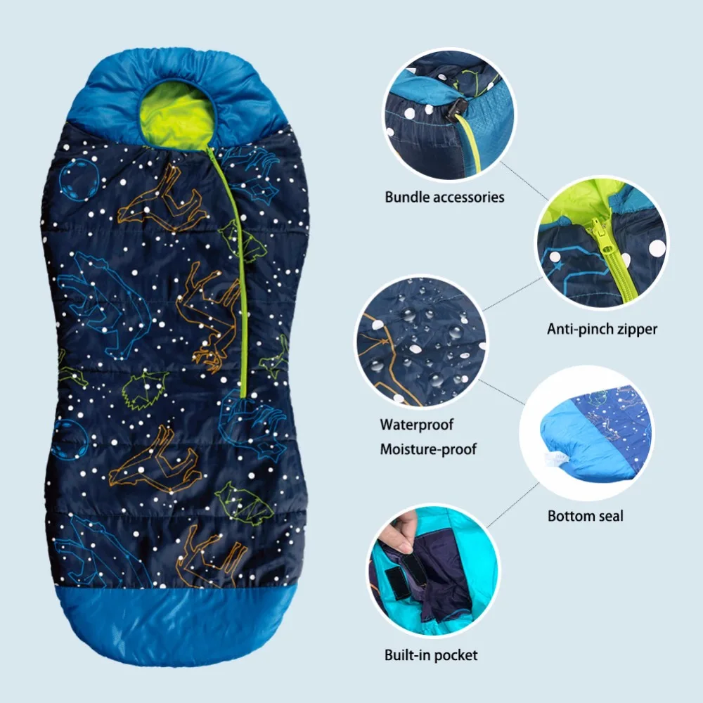  AceCamp Portable Folding Kids Sleeping Bag Mummy Style Temperature 30F /-1C Starry Sky Seal Luminous Warm Sleeping Bag