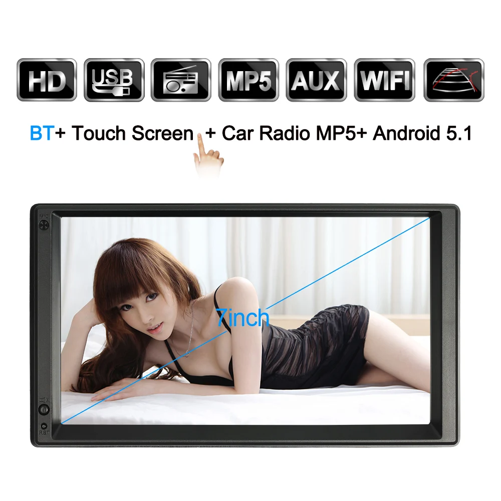 Top 7" Universal 2 Din Touch Screen Android 5.1 Car Stereo Radio Player GPS Navigation Multimedia Entertainment with BT WIFI AM/FM 5