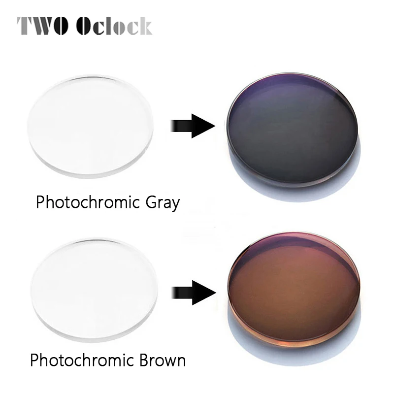 

TWO Oclock 1.56 Prescription Photochromic Lens Anti-Glare Optical Lenses Resin Spectacle Transparent Gray Brown Myopia/Hyperopia