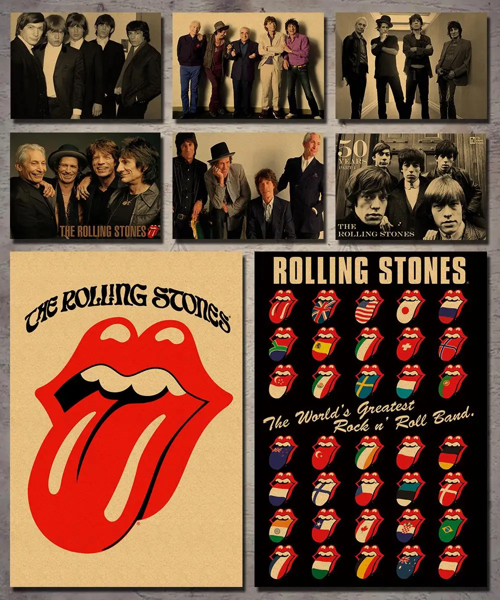 

Retro poster kraft poster wall sticker decorative painting painting poster rolling stone band