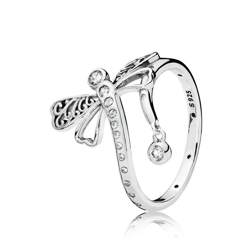 

Authentic 925 Sterling Silver Original Dreamy Dragonfly Pandora Ring With Clear CZ For Women Charm Birthday Gift DIY Jewelry