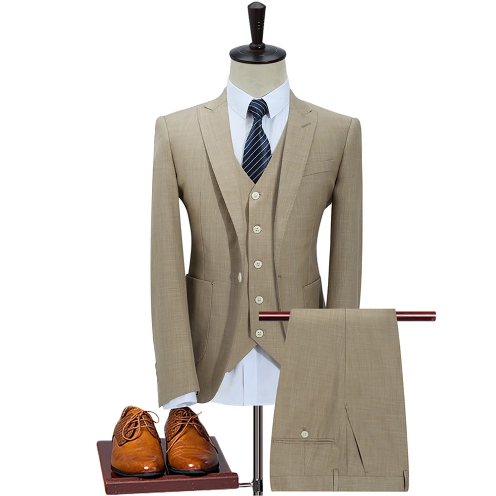

(Jacket+Pants+Vest) 3 Pieces Slim Fit Men Suit Casual Groom Wedding Suits for Men 2018 Male Business Casual Solid Color Suits