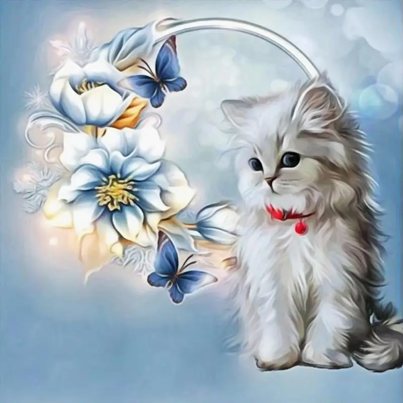 

5D DIY Rhinestone Canvas Cat Diamond Painting Round Diamond Rhinestones Cross Stitch Kit Diamond Embroidery Needlework Decor