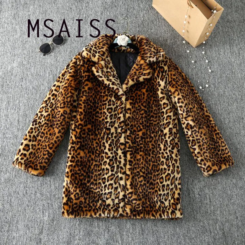 MSAISS Winter Leopard Jacket Women Mid-Long Winter Faux Fur Coat Women Slim Casual Luipaard Fur Jackets