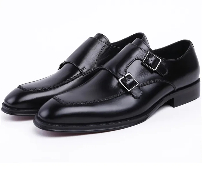 

CLORISRUO Double Monk Strap Social Shoes Brown tan / black mens dress shoes genuine leather business shoes mens wedding groom sh