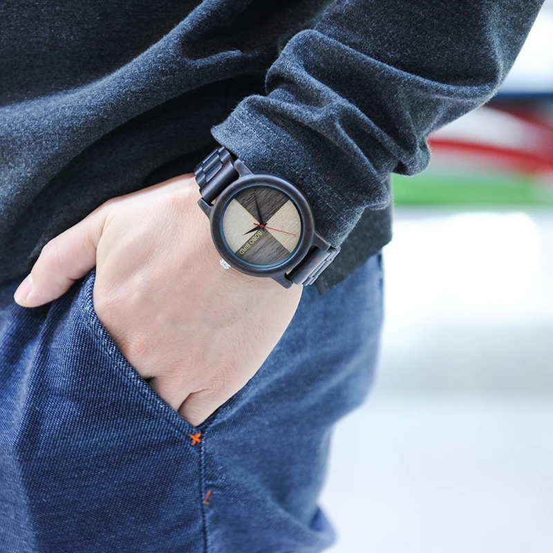 BOBO BIRD Mens Watches Ebony Wooden Quartz Watch with Japan Movement clock in wood Gift Box Can Customize Logo saat erkek