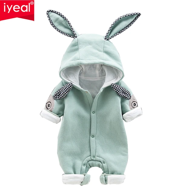 IYEAL Newest Cute Rabbit Ears Hooded Baby Rompers For Babies Boys Girls Clothes Newborn Clothing