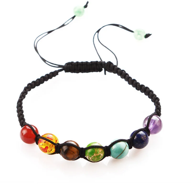 

8mm Colorful Rainbow Bangle 7 Chakras Bracelet Reiki Treatment Stone Prayer Balanced Bead Bracelet For Women P3