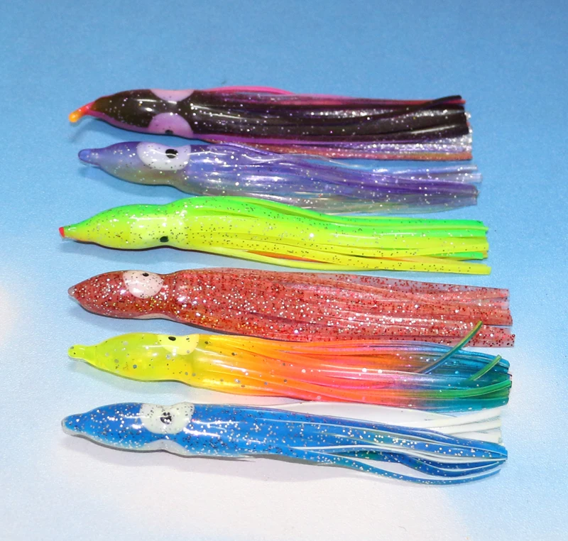 

6 Pieces Random Color Soft Octopus Bait with Noctilucent Effect Combo Squid Skirt Fishing Lure Trolling Bait Jig Jigging Lure