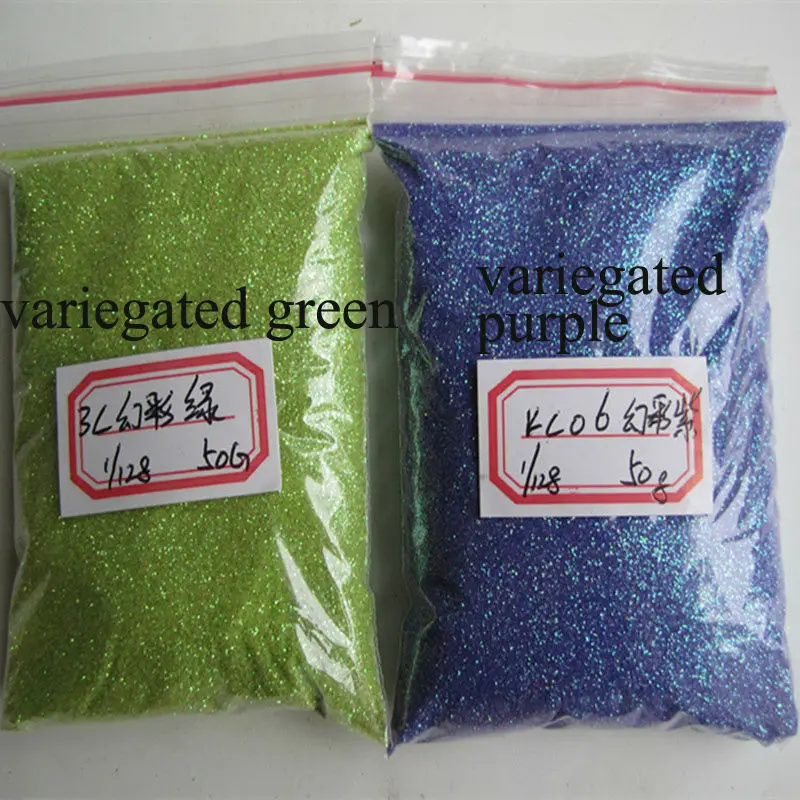 50G Variegated Green and 50G Variegated purple glitter powder flash