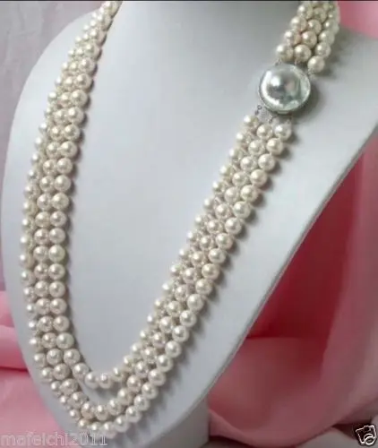 

Hot sell ->@@ triple strand 8-9mm natural Australian south sea white pearl necklace 17-19' -Top quality free shipping