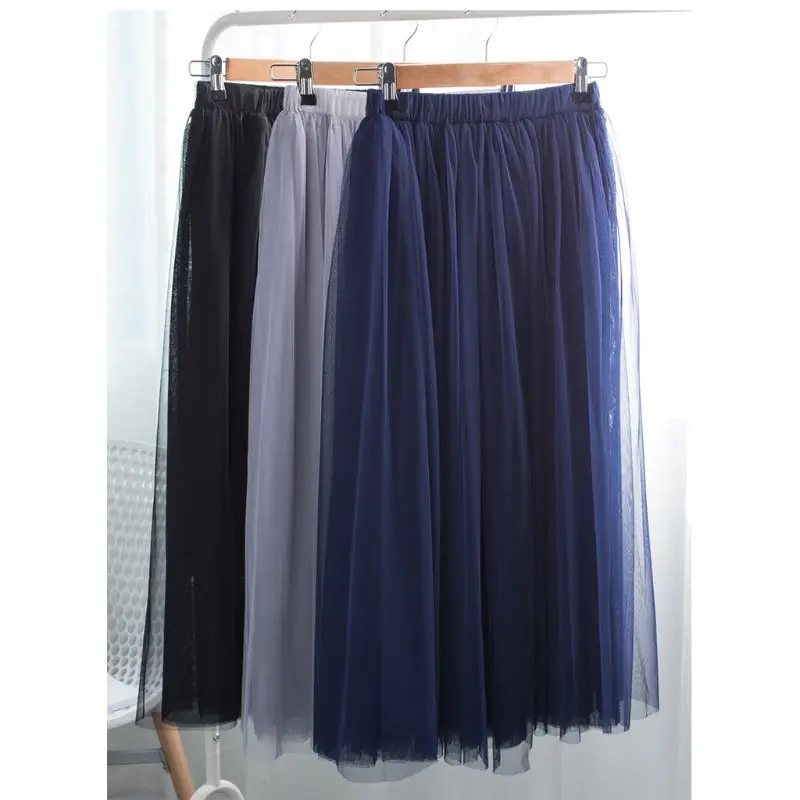 80 см, Женская длинная юбка-пачка средней длины с высокой талией, трехслойная, прозрачная, сетчатая, плиссированная, из тюля, милая, однотонная, карамельного цвета, с драпировкой, свободная